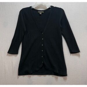 Tommy Bahama Black Women's XS Waffle Knit Button Front Cardigan 3/4 Sleeve